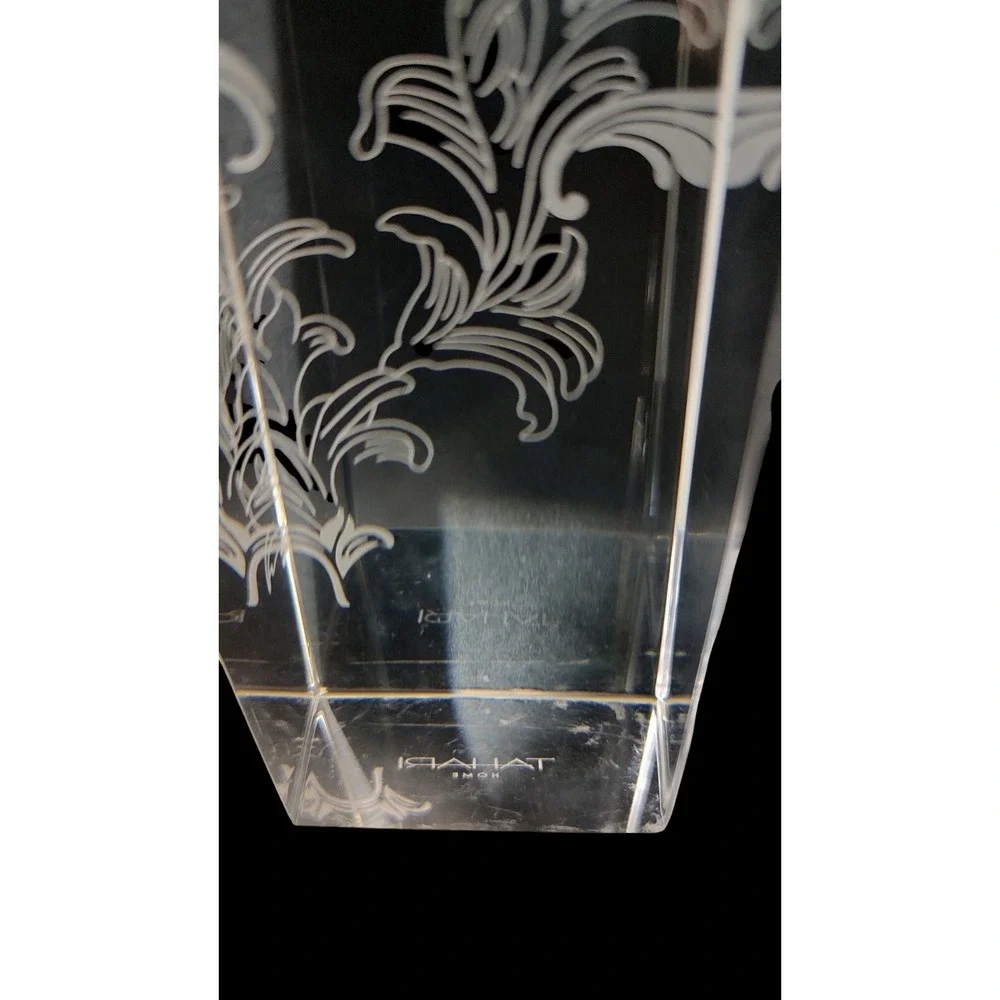Tahari Home Crystal Candlestick Holder Floral‎ Etched Elegant Sleek 6 in
